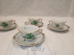 Antique Herend Chinese Bouquet Demitasse Set Green 6 Cups Saucers VGC