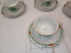 Antique Herend Chinese Bouquet Demitasse Set Green 6 Cups Saucers VGC