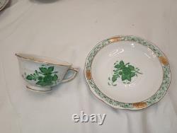 Antique Herend Chinese Bouquet Demitasse Set Green 6 Cups Saucers VGC