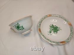 Antique Herend Chinese Bouquet Demitasse Set Green 6 Cups Saucers VGC
