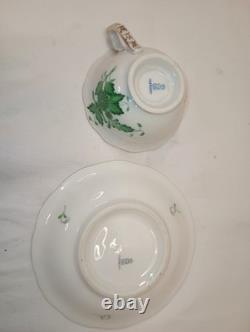 Antique Herend Chinese Bouquet Demitasse Set Green 6 Cups Saucers VGC