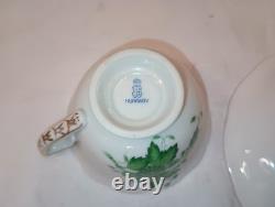 Antique Herend Chinese Bouquet Demitasse Set Green 6 Cups Saucers VGC