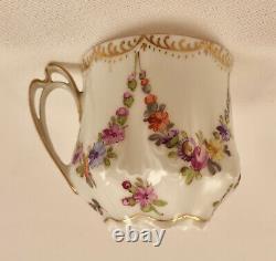 Antique Hirsch Dresden Demitasse Cup & Saucer, Garlands of Tiny Flowers