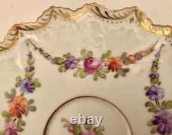 Antique Hirsch Dresden Demitasse Cup & Saucer, Garlands of Tiny Flowers