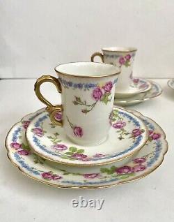 Antique J. P. Limoges France Demitasse Cup, Saucer & Bread Plate Set/4 Floral Rare