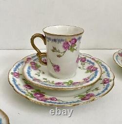 Antique J. P. Limoges France Demitasse Cup, Saucer & Bread Plate Set/4 Floral Rare