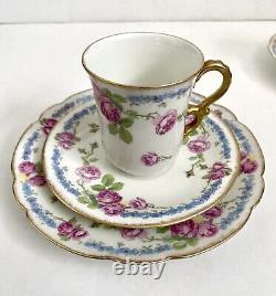 Antique J. P. Limoges France Demitasse Cup, Saucer & Bread Plate Set/4 Floral Rare