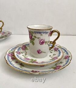 Antique J. P. Limoges France Demitasse Cup, Saucer & Bread Plate Set/4 Floral Rare