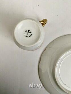Antique J. P. Limoges France Demitasse Cup, Saucer & Bread Plate Set/4 Floral Rare