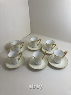 Antique J Pouyat Limoges Stouffer Hand-Painted Demitasse Cup Set 6 Cups/Saucers