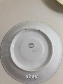 Antique J Pouyat Limoges Stouffer Hand-Painted Demitasse Cup Set 6 Cups/Saucers