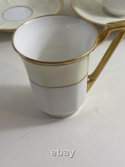 Antique J Pouyat Limoges Stouffer Hand-Painted Demitasse Cup Set 6 Cups/Saucers