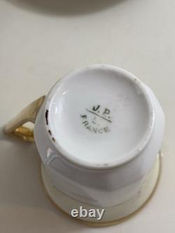 Antique J Pouyat Limoges Stouffer Hand-Painted Demitasse Cup Set 6 Cups/Saucers