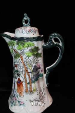 Antique Japanese Chocolate Coffee Pot 2 Demitasse Cups & Saucers 2 Shakers