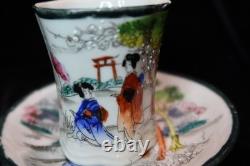 Antique Japanese Chocolate Coffee Pot 2 Demitasse Cups & Saucers 2 Shakers