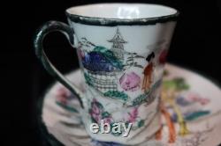 Antique Japanese Chocolate Coffee Pot 2 Demitasse Cups & Saucers 2 Shakers