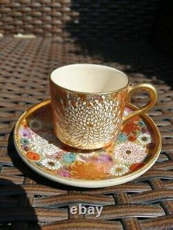 Antique Japanese Satsuma Thousand Flowers Demitasse Cup and Saucer