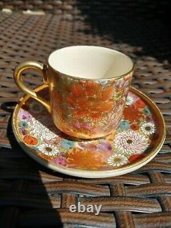 Antique Japanese Satsuma Thousand Flowers Demitasse Cup and Saucer