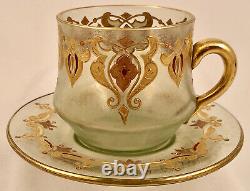 Antique Josphinenhutte Glass Demitasse Cup & Saucer, Enameled, Hand Blown