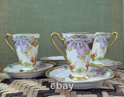 Antique Julius H. Brauer Hand-Painted Pedestal Chocolate Cup & Saucer