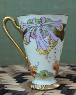 Antique Julius H. Brauer Hand-Painted Pedestal Chocolate Cup & Saucer