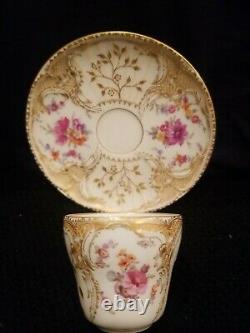 Antique KPM Berlin Demitasse Cup and Saucer, Handpainted, Rococo design Flowers