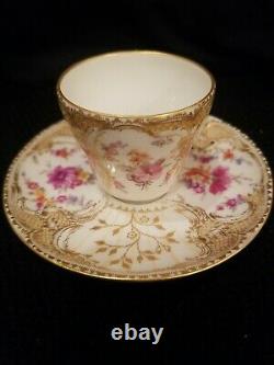 Antique KPM Berlin Demitasse Cup and Saucer, Handpainted, Rococo design Flowers