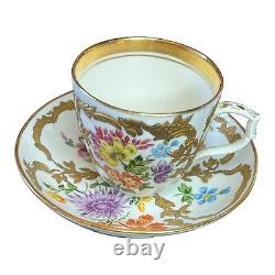 Antique KPM Demitasse Cup & Saucer Set Floral Raised Gold Germany 1870s