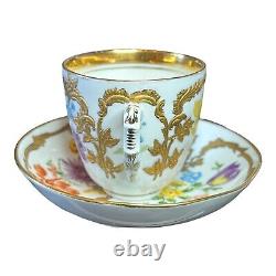 Antique KPM Demitasse Cup & Saucer Set Floral Raised Gold Germany 1870s