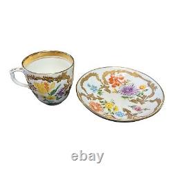 Antique KPM Demitasse Cup & Saucer Set Floral Raised Gold Germany 1870s