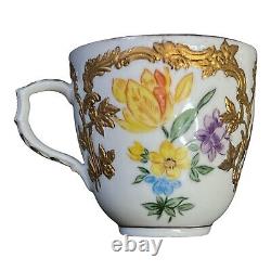 Antique KPM Demitasse Cup & Saucer Set Floral Raised Gold Germany 1870s