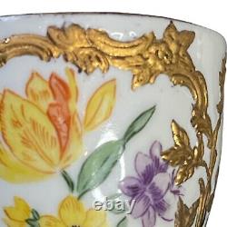 Antique KPM Demitasse Cup & Saucer Set Floral Raised Gold Germany 1870s