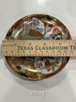 Antique Kutani Japanese c1900 Meiji Cups Saucers Signed Demitasse Pair Eggshell
