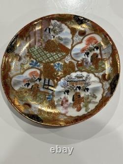 Antique Kutani Japanese c1900 Meiji Cups Saucers Signed Demitasse Pair Eggshell