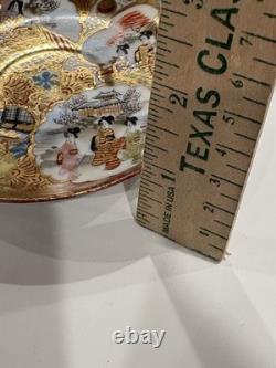 Antique Kutani Japanese c1900 Meiji Cups Saucers Signed Demitasse Pair Eggshell