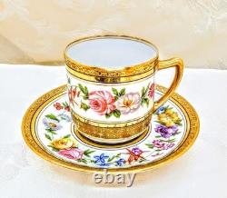 Antique Late 1800s Ahrenfeldt Limoges Ovington Raised Gold Floral Demitasse Cup
