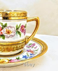 Antique Late 1800s Ahrenfeldt Limoges Ovington Raised Gold Floral Demitasse Cup