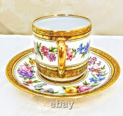 Antique Late 1800s Ahrenfeldt Limoges Ovington Raised Gold Floral Demitasse Cup