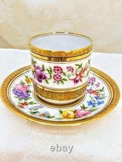Antique Late 1800s Ahrenfeldt Limoges Ovington Raised Gold Floral Demitasse Cup