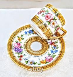 Antique Late 1800s Ahrenfeldt Limoges Ovington Raised Gold Floral Demitasse Cup