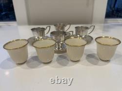 Antique Lenox Sterling Silver (. 925) Porcelain Demitasse Cups and Saucers (4)