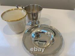 Antique Lenox Sterling Silver (. 925) Porcelain Demitasse Cups and Saucers (4)