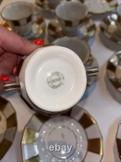 Antique Limoges France Avance Porcelain Gold Panel Demitasse Cups Saucers Set