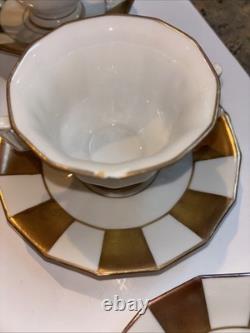 Antique Limoges France Avance Porcelain Gold Panel Demitasse Cups Saucers Set