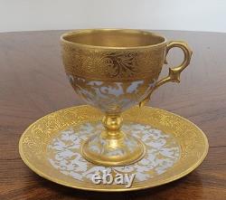 Antique Limoges French Porcelain Footed Demitasse Cup and Saucer set 24k gold