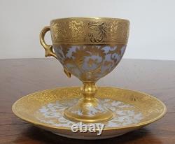 Antique Limoges French Porcelain Footed Demitasse Cup and Saucer set 24k gold