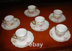 Antique Limoges Ls&s Hand Painted Set 6 Coffee Cups Demitasse. Roses & Gold