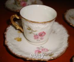 Antique Limoges Ls&s Hand Painted Set 6 Coffee Cups Demitasse. Roses & Gold
