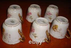 Antique Limoges Ls&s Hand Painted Set 6 Coffee Cups Demitasse. Roses & Gold