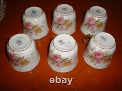 Antique Limoges Ls&s Hand Painted Set 6 Coffee Cups Demitasse. Roses & Gold
